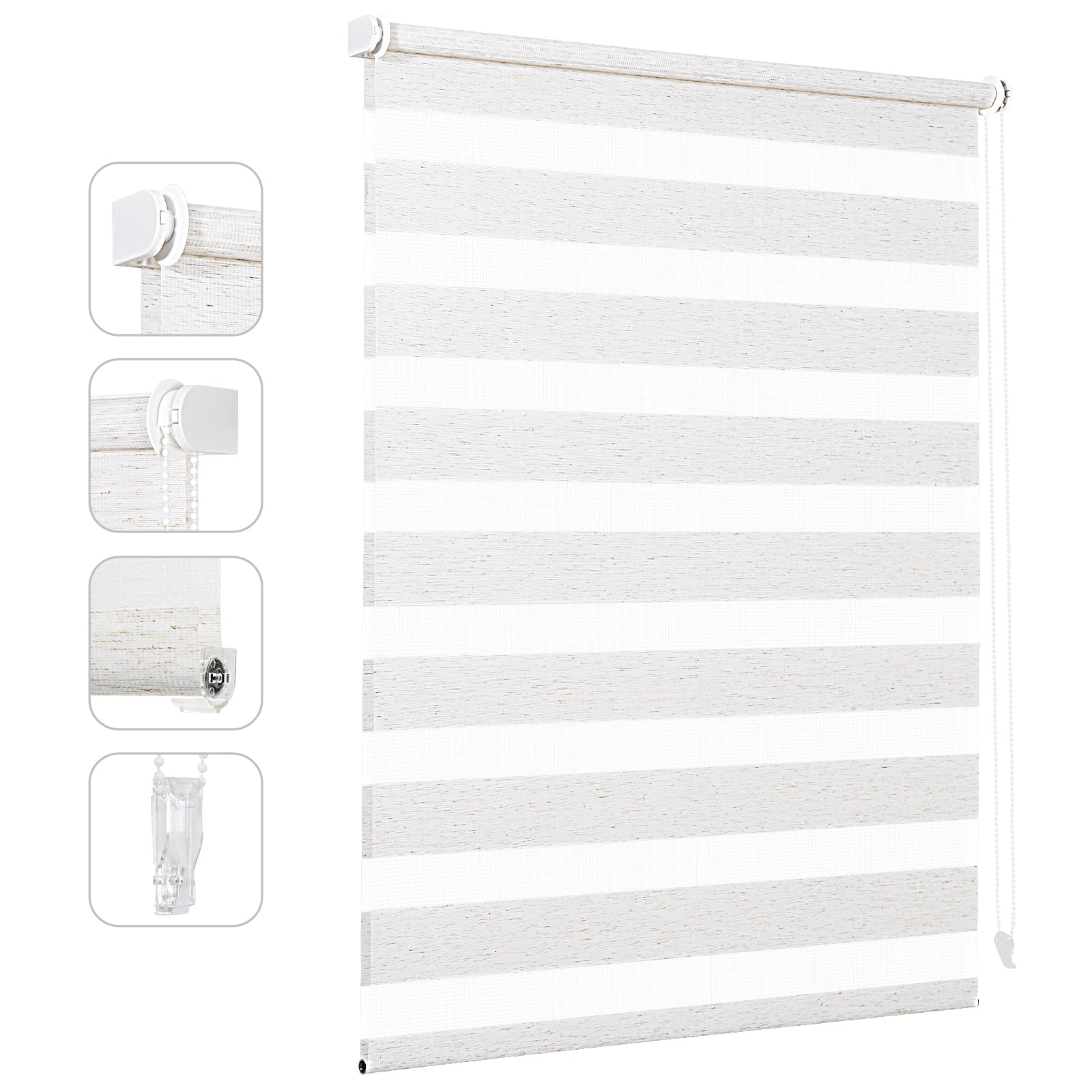 Sekey Stufenlos verstellbares Doppelrollo mit Klemmfix ohne Bohren, lichtdurchlässig & blickdicht, einfache Montage, ideal für Fenster in jedem Raum - Weiß Sekey