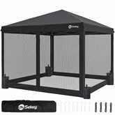 Sekey Pop Up Pavillon 3x3 m mit Moskitonetz & 4 Seitenwänden – Wasserdicht, Winterfest, Höhenverstellbarer Faltpavillon mit 4 Sandsäcken, UV-Schutz 50+, Garten- & Campingzelt