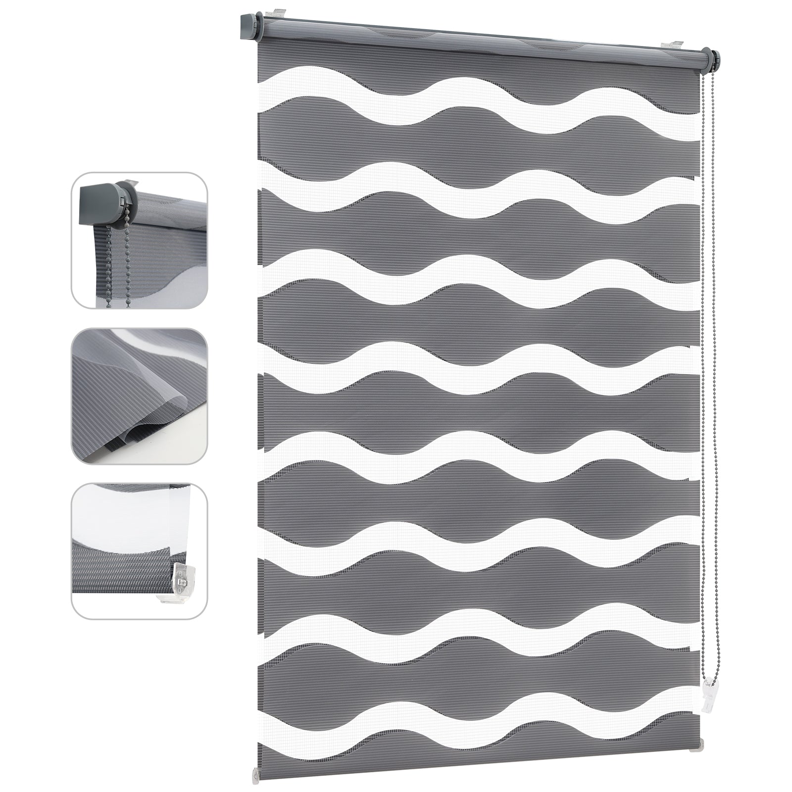 Sekey Doppelrollo Wellenmuster Duo-Rollo Klemmfix ohne Bohren - Lichtdurchlässig & Blickdicht, Fensterrollo für Wohnzimmer, Schlafzimmer & Büro Sekey