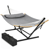 Sekey Hängemattengestell mit Doppelhängematte – Hängematte mit Gestell für 2 Personen, mit Kissen, bis 200 kg belastbar, für Garten, Balkon & Outdoor