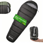 Sekey Mumienschlafsack Erwachsene – Ultraleichter Sommerschlafsack 0,9 kg / 1,7 kg, wasserabweisend & atmungsaktiv, mit Anti-Klemm-Reißverschluss, 220 × 80 × 50 cm, für Camping, Trekking & Reisen – Anthrazit / Grün