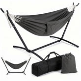 Sekey Hängematte mit Gestell – Höhenverstellbare Doppelhängematte bis 200 kg, freistehend mit Stahlrahmen & 2 Tragetaschen für Garten, Balkon, Terrasse, Camping & Indoor