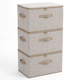 Sekey Aufbewahrungsboxen mit Deckel & Griffen – Faltbare Stoffboxen Organizer 50×30×30 cm, stapelbar für Kleiderschrank & Regal – 3er/6er Set, Beige