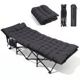Sekey Feldbett Campingbett Klappbar 190 × 71 × 35 cm – Campingliege mit 7 cm Matratze, Klappbett bis 200 kg, Angelliege aus 1200D Oxford-Gewebe, Schwarz