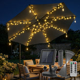 Sekey Sonnenschirm Beleuchtung Solar LED Lichterkette – 136 LEDs & 8 Glühbirnen, Fernbedienung, 8 Leuchtmodi, dimmbar, mit Timer, Garten & Terrasse Deko für Ampelschirm & Sonnenschirm