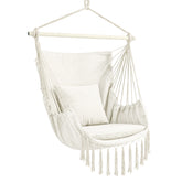 Sekey Hängesessel mit 2 Kissen & Seitentasche – Boho Hängestuhl in Creme für Balkon, Garten & Wohnbereich