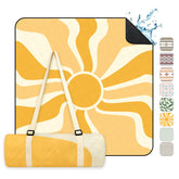 Sekey Picknickdecke Wasserdicht – Sandfreie Stranddecke mit Sonnen-Motiv, Sonnenmuster, PEVA-Unterseite & Tragegurt für Picknick, Camping und Strand