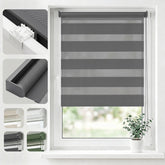 Salcar Doppelrollo Klemmfix Grau – Duo Rollo ohne Bohren für Fenster, Zebra Rollo mit Metallkern-Halterungen, Moderner Sicht- und Sonnenschutz