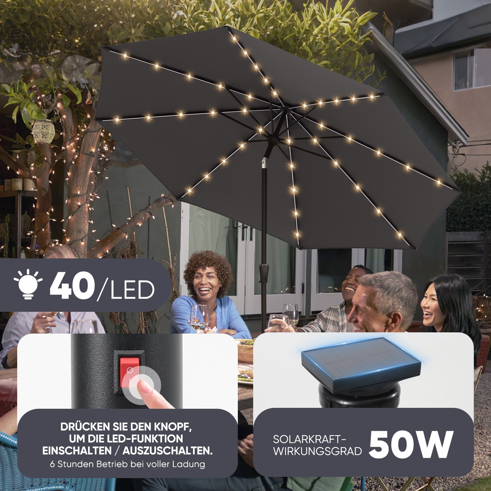Sonnenschirm 330cm Alu Gartenschirm 8-eckiger Marktschirm mit Kurbel Sekey