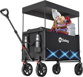 Sekey XXL Faltbarer Kinder-Handwagen mit Dach, 150 L, 150 kg, Sonnenschutz, Strand- & Campingwagen, Grau/Blaugrün/Schwarz, Modell S4018
