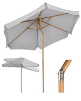 Sekey Sonnenschirm 200 cm Balkon Holzoptik mit Neigungsfunktion, UPF 50+, Doppel-Seilzug, stabiler Eisenmast & 6 Stahlstreben – für Balkon & Terrasse