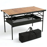Sekey Klappbarer Campingtisch 120x60 cm – Ultraleichter Aluminium Gartentisch in Holzoptik, Faltbar & Rollbar, Wetterfest Balkontisch mit Ablagenetz & Tragetasche
