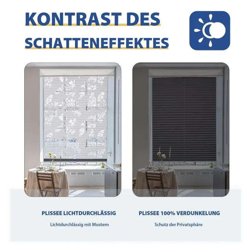 Sekey Plissee Day+Night ohne Bohren, 100% Verdunkelung, mit Muster Sekey