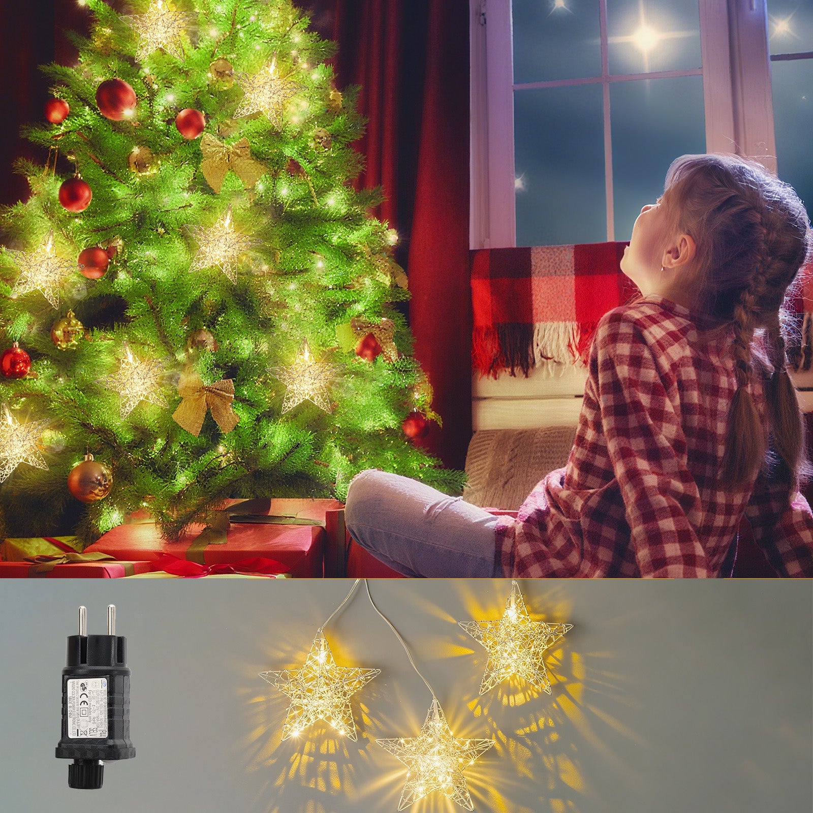 Salcar LED-Sterne 3er-Set Ø15 cm – Warmweiße Fensterdeko mit Netzstecker & Timer, Superhelle LEDs, Weihnachtsdeko für Innen & Außen Salcar