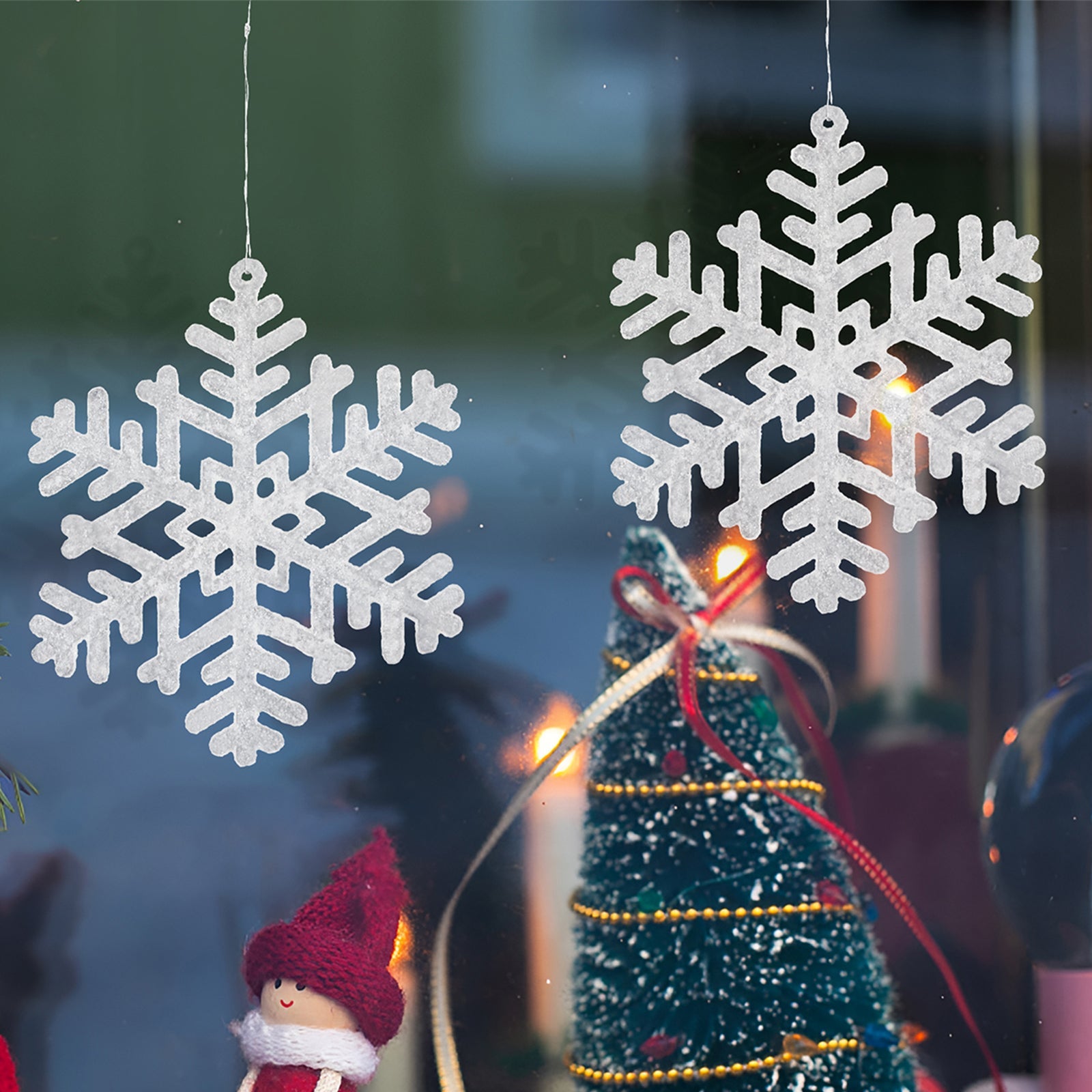 Salcar 24 Stück Schneeflocken Weihnachtsdeko – Weiße Glitter Schneeflocken Anhänger Ø10cm, Wiederverwendbarer Baumschmuck für Weihnachtsbaum & Winterfeier Salcar