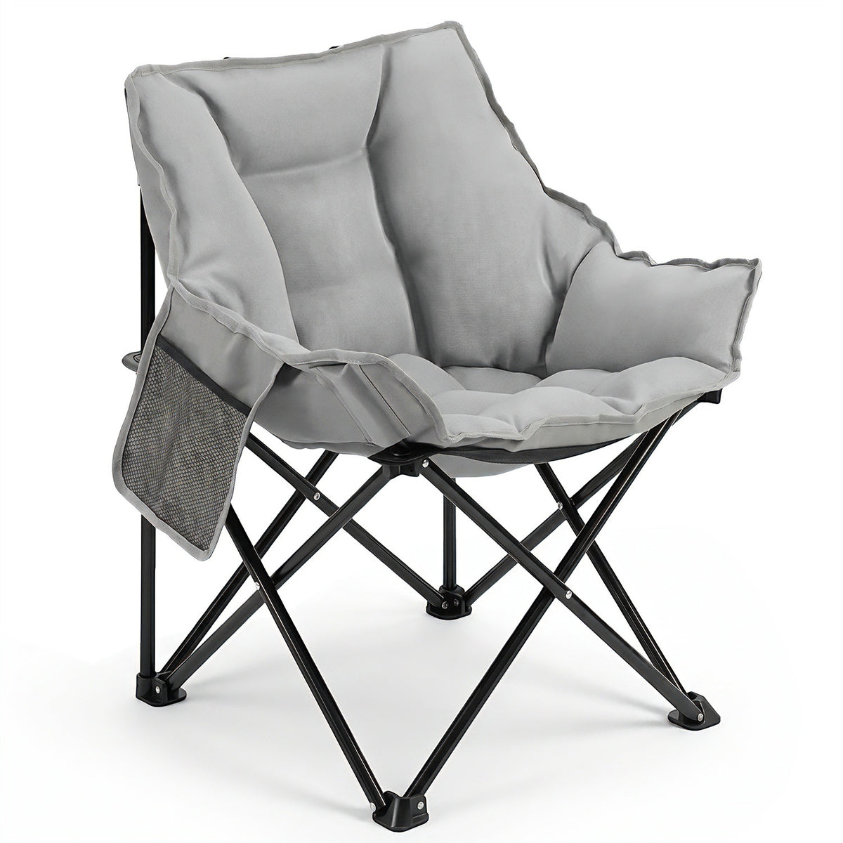Sekey Campingstuhl faltbar Moonchair gepolstert – breiter Klappstuhl mit hoher Rückenlehne, bis 140 kg belastbar, Outdoor & Indoor, für Garten, Balkon, Terrasse, Grau