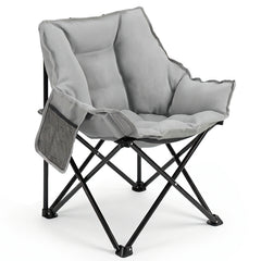 Sekey Campingstuhl faltbar Moonchair gepolstert – breiter Klappstuhl mit hoher Rückenlehne, bis 140 kg belastbar, Outdoor & Indoor, für Garten, Balkon, Terrasse, Grau