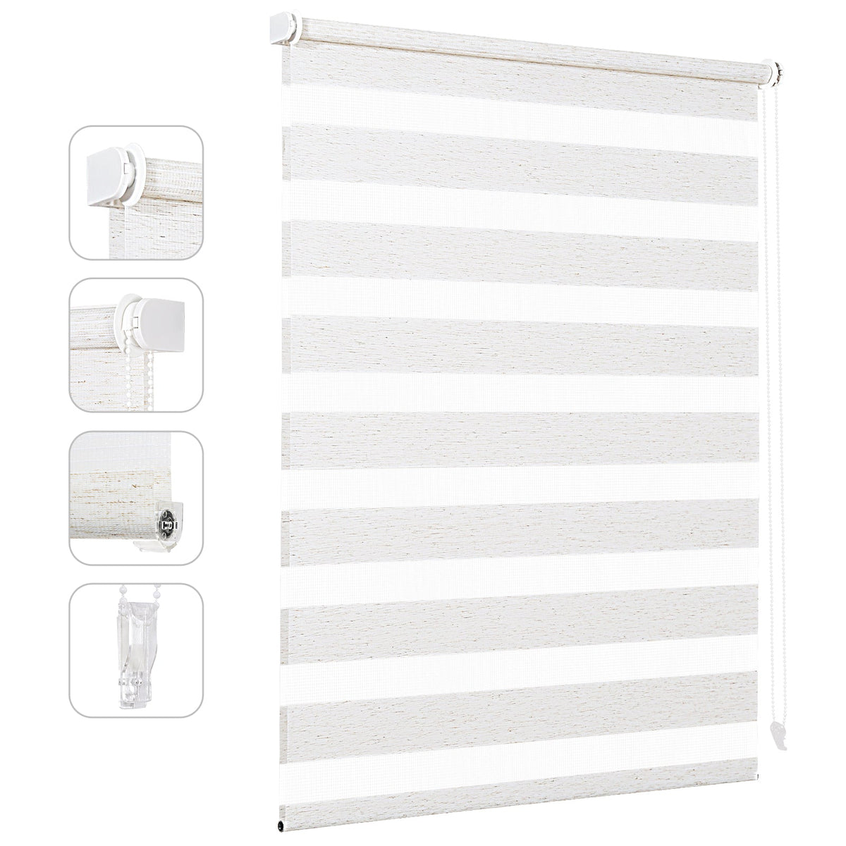 Sekey Stufenlos verstellbares Doppelrollo mit Klemmfix ohne Bohren, lichtdurchlässig & blickdicht, einfache Montage, ideal für Fenster in jedem Raum - Weiß Sekey
