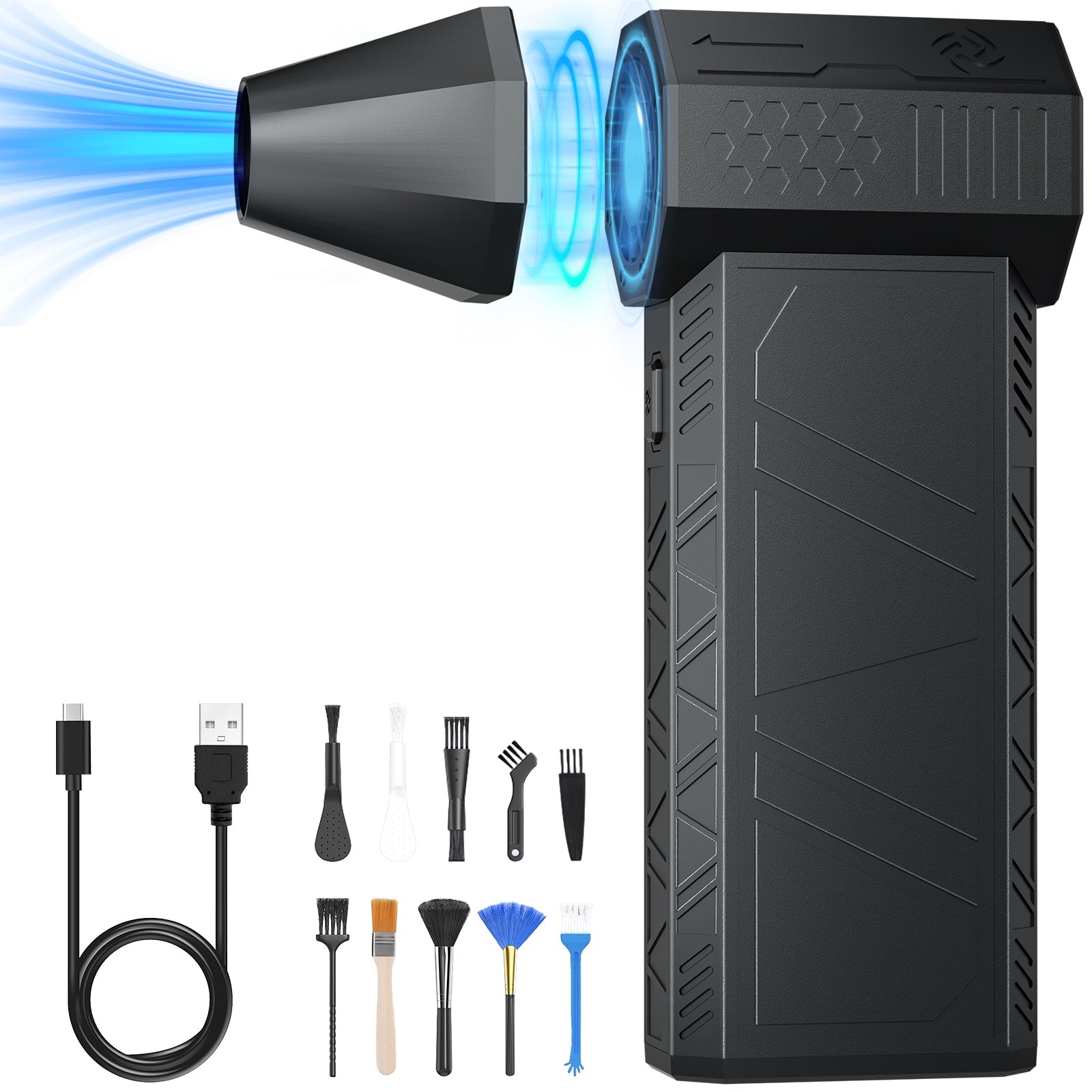 Salcar Elektrischer Air Duster X3 mit 130.000 U/min – Tragbares & Wiederaufladbares Staubgebläse mit 3 Stufen, Turbotaste & Super-Power für PC, Auto & Haushalt Salcar