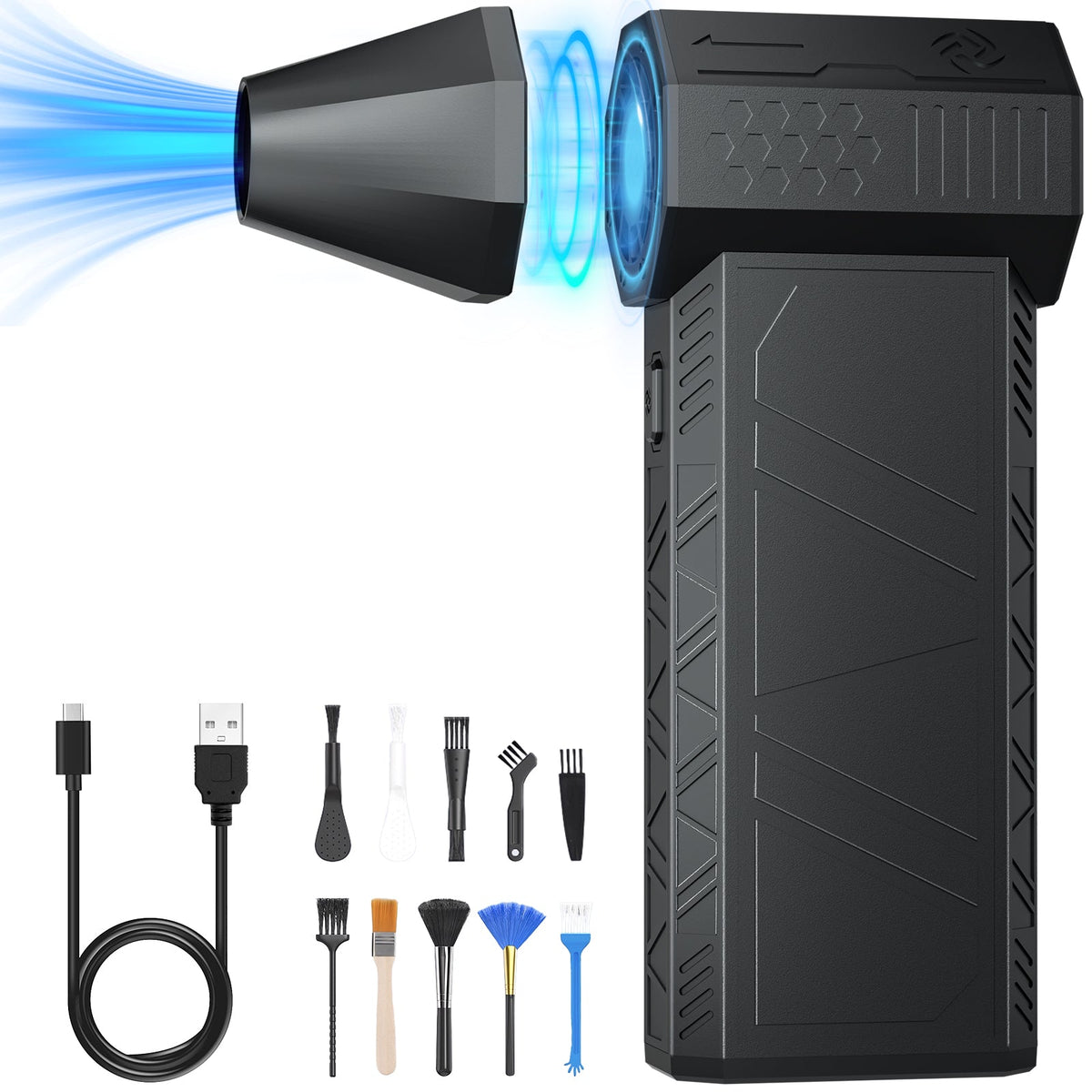 Salcar Elektrischer Air Duster X3 mit 130.000 U/min – Tragbares & Wiederaufladbares Staubgebläse mit 3 Stufen, Turbotaste & Super-Power für PC, Auto & Haushalt Salcar