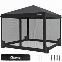 Sekey Pop Up Pavillon 3x3 m mit Moskitonetz & 4 Seitenwänden – Wasserdicht, Winterfest, Höhenverstellbarer Faltpavillon mit 4 Sandsäcken, UV-Schutz 50+, Garten- & Campingzelt