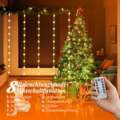 Salcar LED Lichtervorhang Sterne 2×1m, 50 LEDs, Warmweiß, 8 Modi, USB, Timer & Memory, Dimmbar mit Fernbedienung, Weihnachtsbeleuchtung Fenster Deko für Innen Salcar