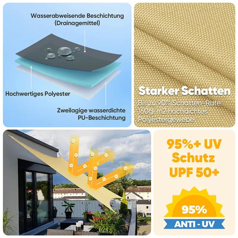Sekey Sonnensegel mit Kit PES Sonnenschutzsegel Wasserdicht Sekey