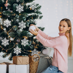 Salcar 24 Stück Schneeflocken Weihnachtsdeko – Weiße Glitter Schneeflocken Anhänger Ø10cm, Wiederverwendbarer Baumschmuck für Weihnachtsbaum & Winterfeier Salcar