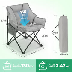 Sekey Campingstuhl faltbar Moonchair gepolstert – breiter Klappstuhl mit hoher Rückenlehne, bis 140 kg belastbar, Outdoor & Indoor, für Garten, Balkon, Terrasse, Grau