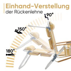 Sekey Faltbarer Aluminium-Strandstuhl mit verstellbarer Rückenlehne & Teakholz-Armlehnen – mit Kühltasche & Zubehör Sekey