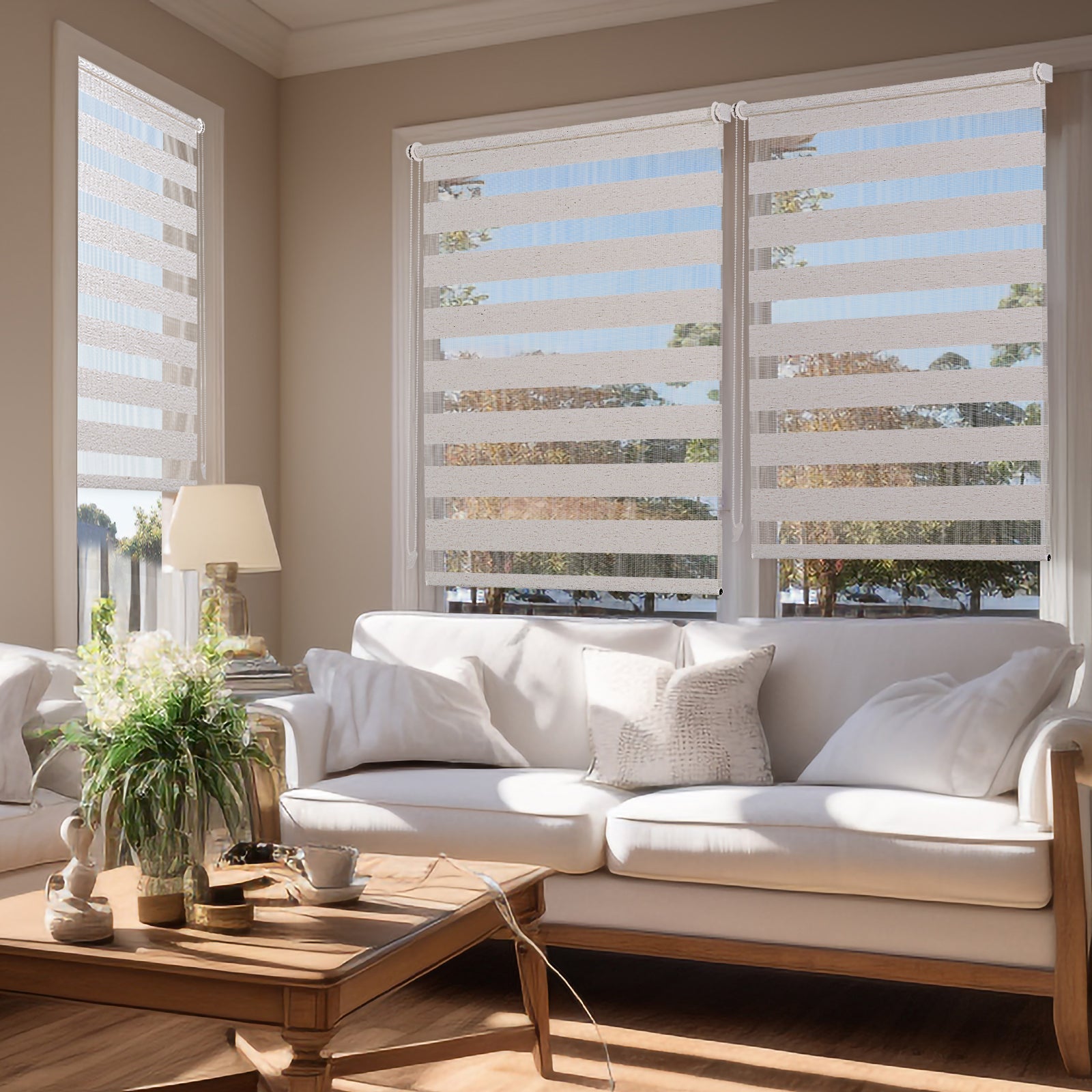 Sekey Stufenlos verstellbares Doppelrollo mit Klemmfix ohne Bohren, lichtdurchlässig & blickdicht, einfache Montage, ideal für Fenster in jedem Raum - Weiß Sekey