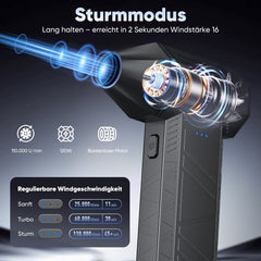 Salcar Elektrischer Air Duster X3 mini mit 110.000 U/min – Tragbares & Wiederaufladbares Staubgebläse mit Turbomodus für PC, Auto & Haushalt Salcar