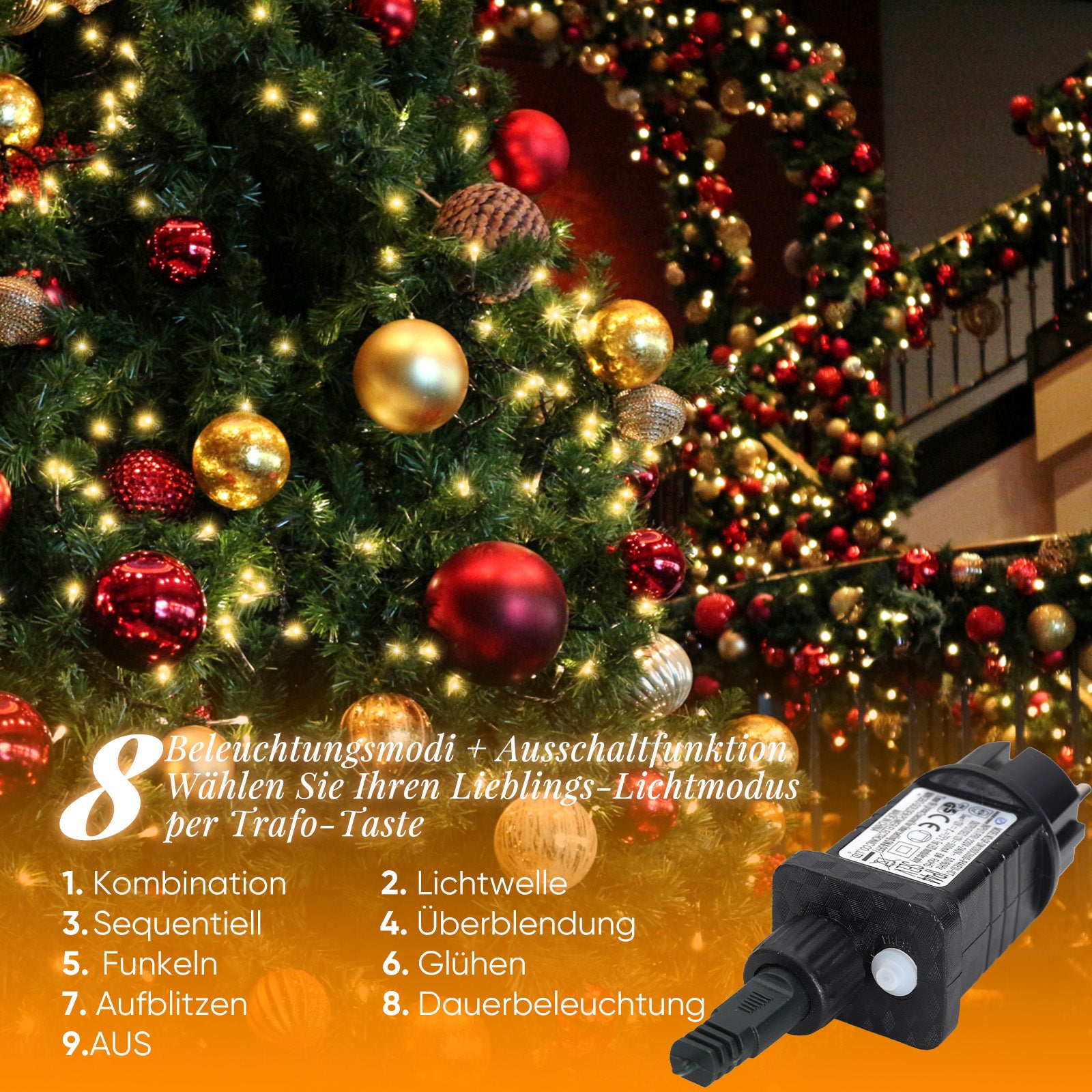 Salcar LED Lichterkette Warmweiß, 100/200/300 LEDs, 16m/32m/48m, 31V, 8 Modi, Timer & Memory, IP44 Wasserdicht, Weihnachtsbeleuchtung Außen Innen Salcar