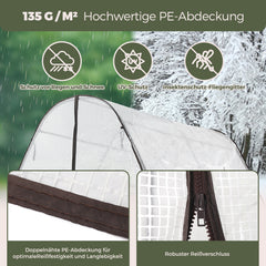 Sekey Sechseckiges Gewächshaus 160x160x180 cm – Tomatengewächshaus aus PE-Folie 135 g/m², stabil & winterfest, mit Reißverschlusstür & Belüftungsfenster für Garten, Balkon & Indoor