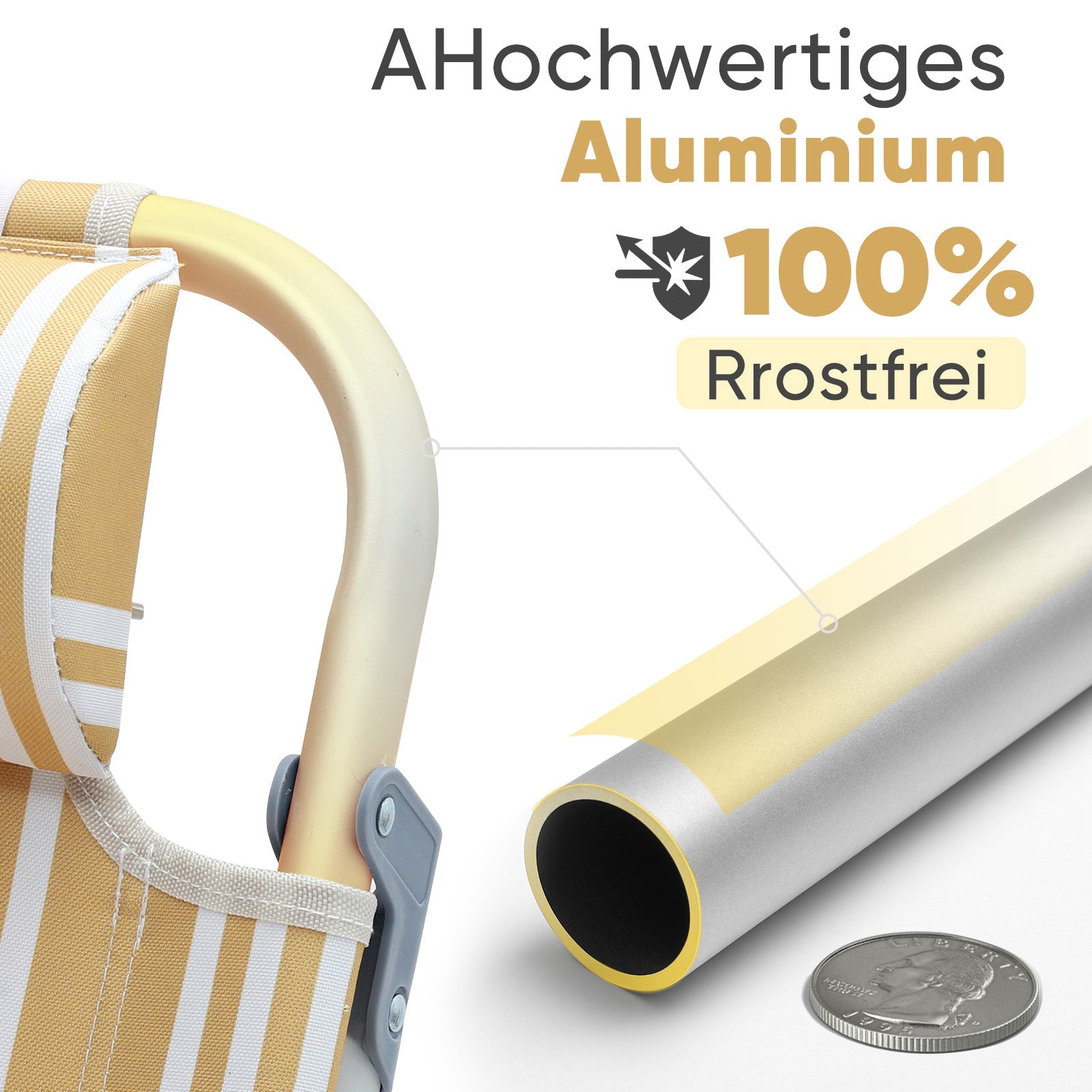 Sekey Faltbarer Aluminium-Strandstuhl mit verstellbarer Rückenlehne & Teakholz-Armlehnen – mit Kühltasche & Zubehör Sekey