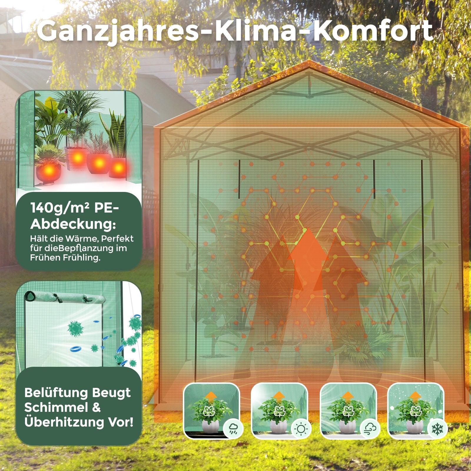 Sekey Pop-Up Foliengewächshaus 240×240×180 cm Großes Gewächshaus mit One-Touch-System für schnellen Aufbau im Garten Sekey