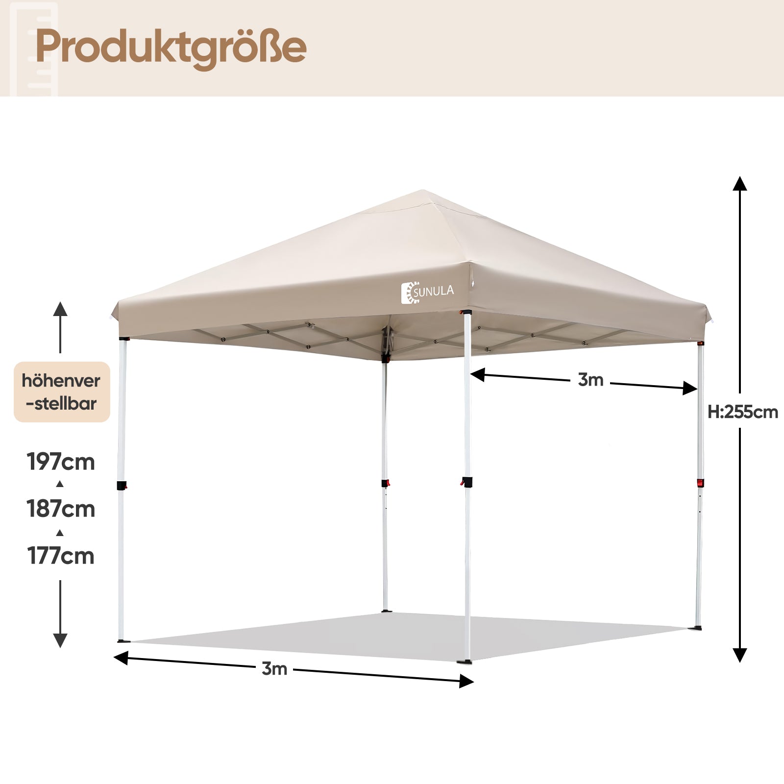 Sunula Pavillon 3x3m Wasserdicht & Stabil – Faltpavillon mit Verdickten Rohren, UV-Schutz & Tragetasche, für Garten, Camping & Veranstaltungen Sunula