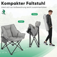 Sekey Campingstuhl faltbar Moonchair gepolstert – breiter Klappstuhl mit hoher Rückenlehne, bis 140 kg belastbar, Outdoor & Indoor, für Garten, Balkon, Terrasse, Grau