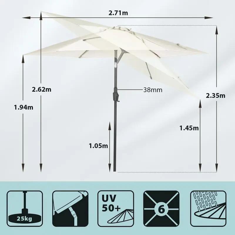 Sekey 270cm Sonnenschirm mit Kurbel, Knickbar im Sitzen, Sonnenschutz UV50+ Sekey