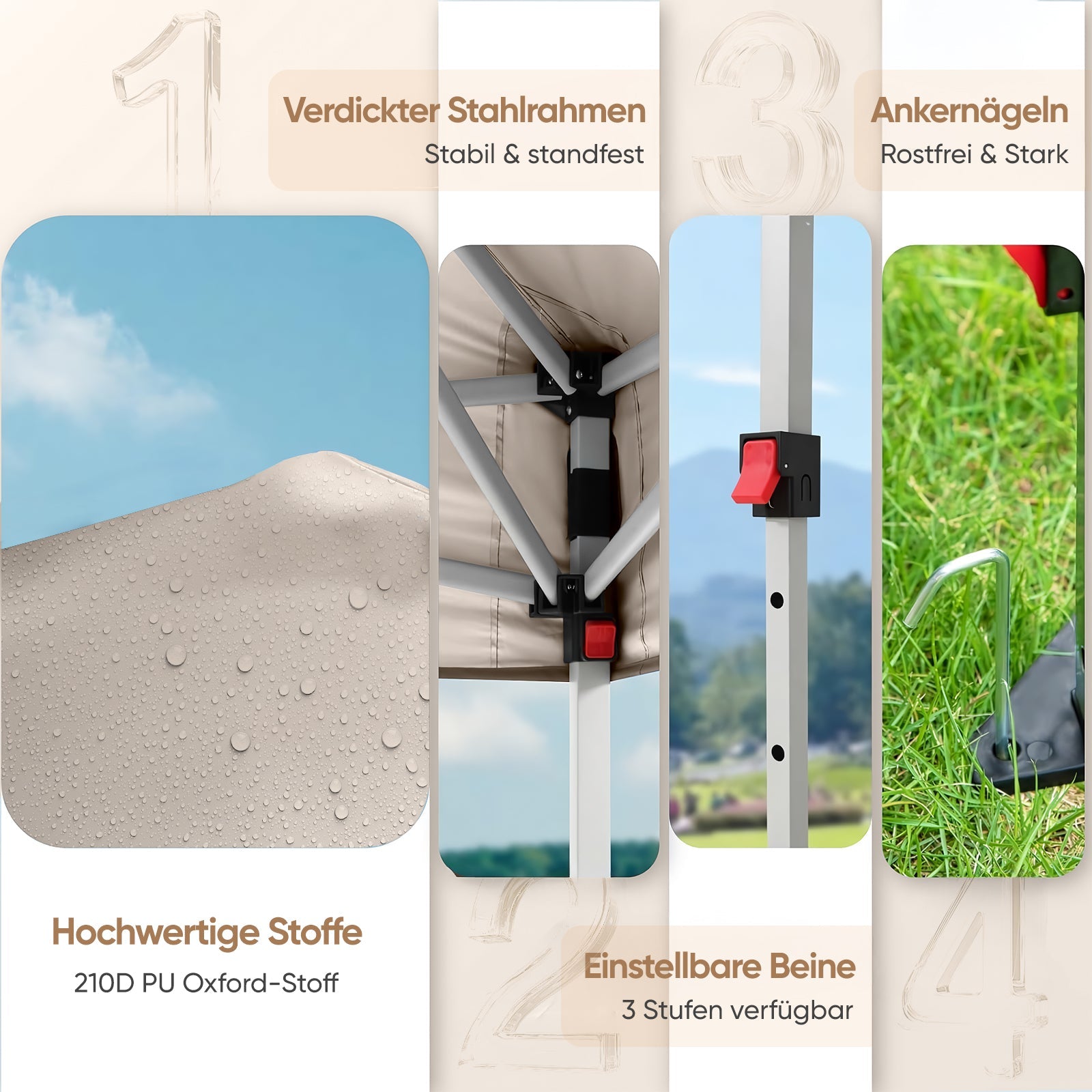 Sunula Pavillon 3x3m Wasserdicht & Stabil – Faltpavillon mit Verdickten Rohren, UV-Schutz & Tragetasche, für Garten, Camping & Veranstaltungen Sunula