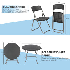 Sekey Balkonmöbel Set 5-teilig – Klappbares Balkonset für 4 Personen, Wetterfestes Rattan Gartenmöbel Set mit 4 Klappstühlen & Tisch, Bistro Set für Balkon, Terrasse und Garten