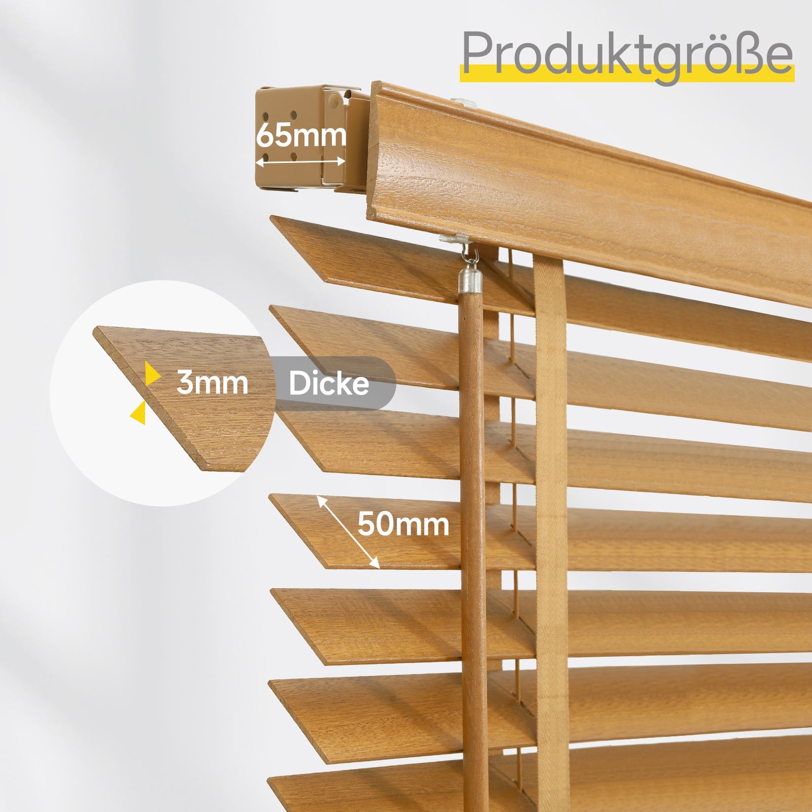 Sekey Jalousie aus Echtholz- Eichenfarbe - 50 mm Lamellen mit natürlicher Holzoptik Sekey