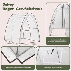 Sekey Sechseckiges Gewächshaus 160x160x180 cm – Tomatengewächshaus aus PE-Folie 135 g/m², stabil & winterfest, mit Reißverschlusstür & Belüftungsfenster für Garten, Balkon & Indoor