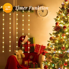 Salcar LED Lichtervorhang Sterne 2×1m, 50 LEDs, Warmweiß, 8 Modi, USB, Timer & Memory, Dimmbar mit Fernbedienung, Weihnachtsbeleuchtung Fenster Deko für Innen Salcar