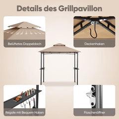 Sekey 245 x 150 x 250 cm Grillpavillon mit Ablage und Haken Sekey