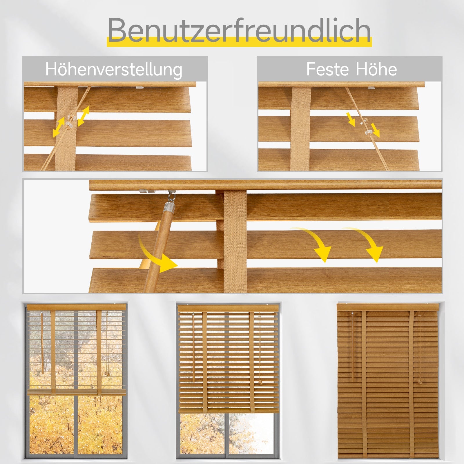 Sekey Jalousie aus Echtholz- Eichenfarbe - 50 mm Lamellen mit natürlicher Holzoptik Sekey