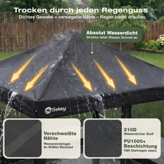 Sekey Pop Up Pavillon 3x3 m mit Moskitonetz & 4 Seitenwänden – Wasserdicht, Winterfest, Höhenverstellbarer Faltpavillon mit 4 Sandsäcken, UV-Schutz 50+, Garten- & Campingzelt