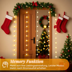 Salcar LED Lichtervorhang Sterne 2×1m, 50 LEDs, Warmweiß, 8 Modi, USB, Timer & Memory, Dimmbar mit Fernbedienung, Weihnachtsbeleuchtung Fenster Deko für Innen Salcar