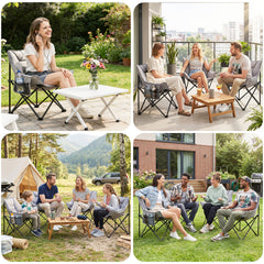 Sekey Campingstuhl faltbar Moonchair gepolstert – breiter Klappstuhl mit hoher Rückenlehne, bis 140 kg belastbar, Outdoor & Indoor, für Garten, Balkon, Terrasse, Grau