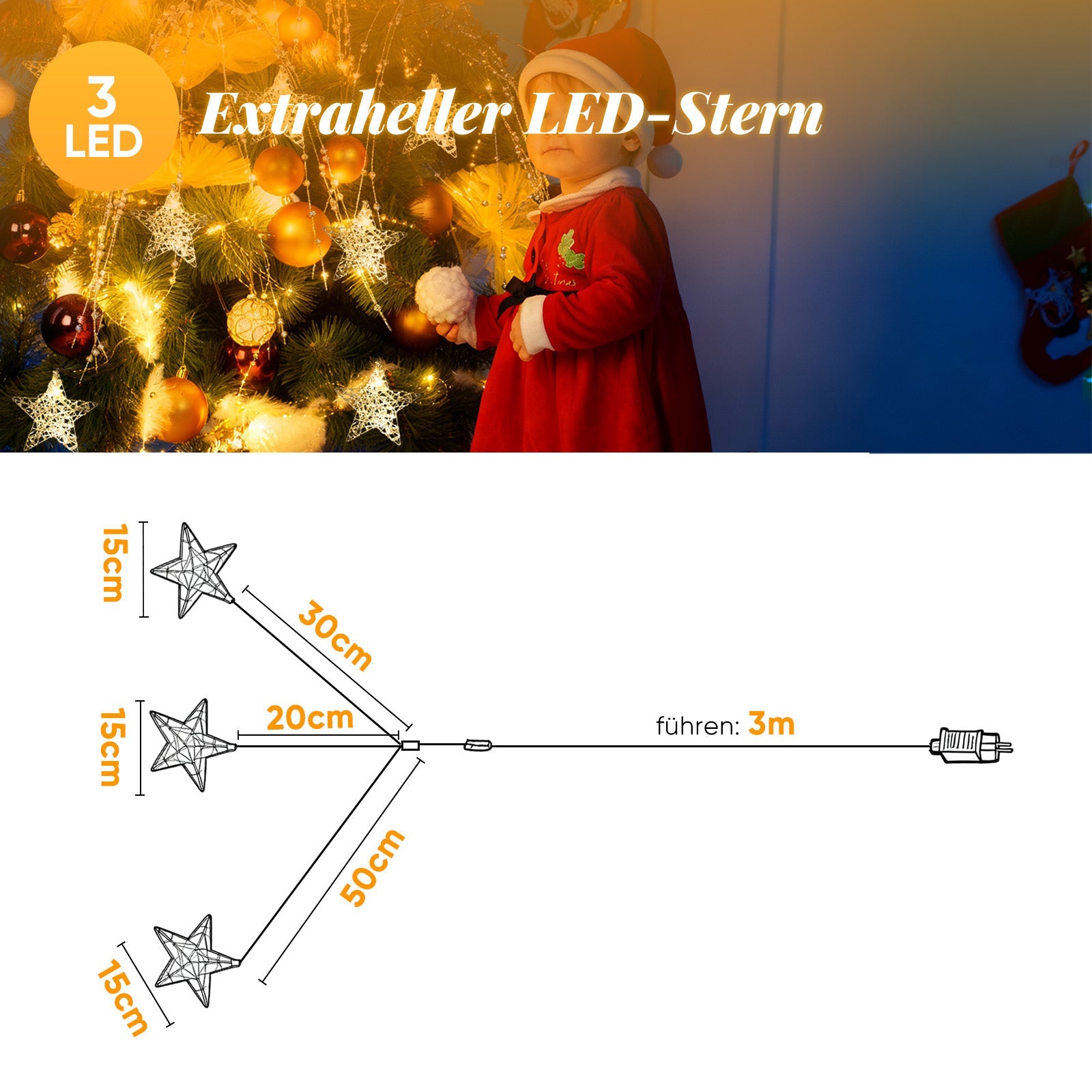 Salcar LED-Sterne 3er-Set Ø15 cm – Warmweiße Fensterdeko mit Netzstecker & Timer, Superhelle LEDs, Weihnachtsdeko für Innen & Außen Salcar